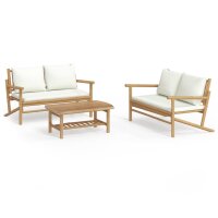 vidaXL 3-tlg. Garten-Lounge-Set mit Kissen Creme Bambus