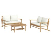 vidaXL 3-tlg. Garten-Lounge-Set mit Kissen Creme Bambus