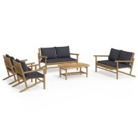 vidaXL 5-tlg. Garten-Lounge-Set mit Dunkelgrauen Kissen Bambus