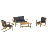 vidaXL 4-tlg. Garten-Lounge-Set mit Dunkelgrauen Kissen Bambus