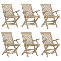 vidaXL Gartenst&uuml;hle 6 Stk. Klappbar Grau 56x61x89 cm Massivholz Teak