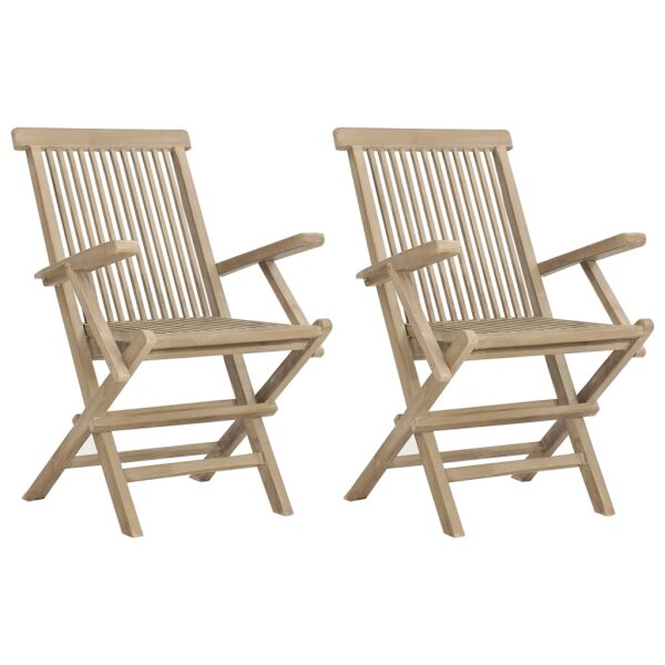 vidaXL Gartenst&uuml;hle 2 Stk. Klappbar Grau 56x61x89 cm Massivholz Teak