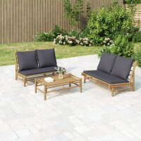 vidaXL 3-tlg. Garten-Lounge-Set mit Dunkelgrauen Kissen Bambus