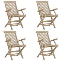 vidaXL Gartenst&uuml;hle 4 Stk. Klappbar Grau 56x61x89 cm Massivholz Teak