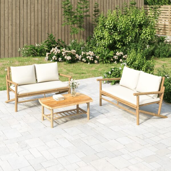 vidaXL 2-tlg. Garten-Lounge-Set mit Cremewei&szlig;en Kissen Bambus