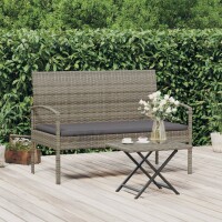 vidaXL Gartenbank mit Kissen Grau 105 cm Poly Rattan