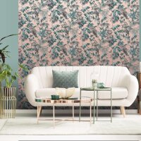 DUTCH WALLCOVERINGS Tapete Blatt- und Vogel-Motiv Gr&uuml;n und Rosa