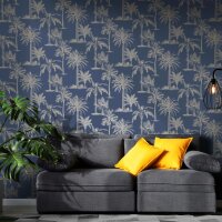 DUTCH WALLCOVERINGS Tapete Tropische B&auml;ume Marineblau und Silbern