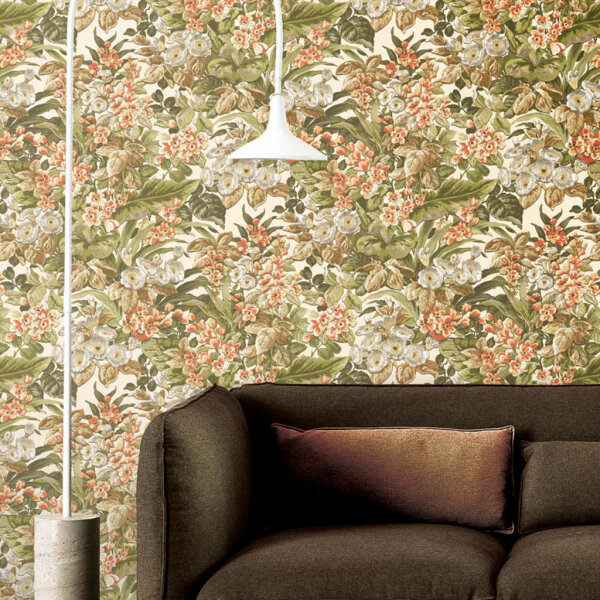 DUTCH WALLCOVERINGS Tapete Blumenmuster Gr&uuml;n