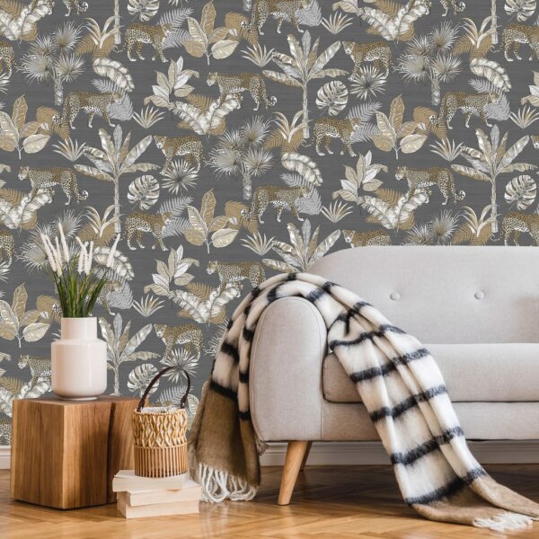 DUTCH WALLCOVERINGS Tapete Leoparden-Motiv Grau und Beige