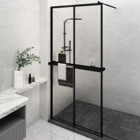 vidaXL Duschwand mit Ablage f&uuml;r Walk-In-Dusche Schwarz 118x190 cm ESG