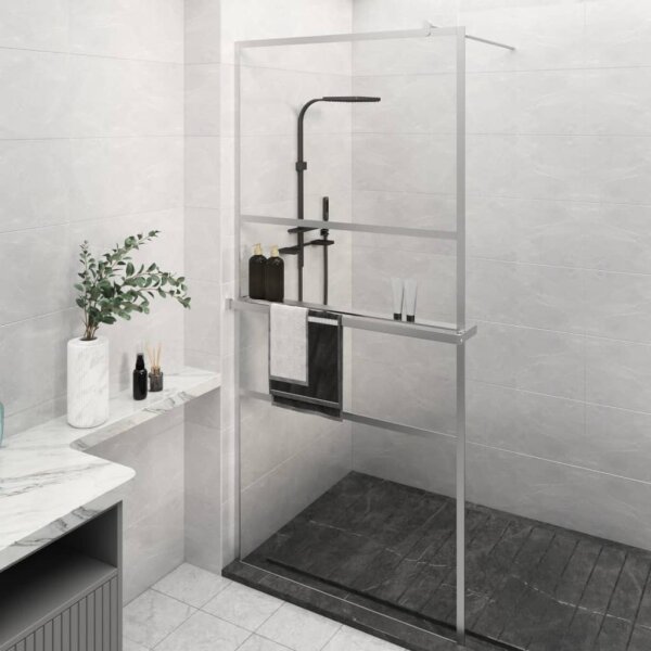 WOWONA Duschwand mit Ablage f&uuml;r Walk-In-Dusche Chrom 100x195 cm ESG