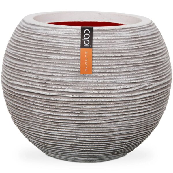 Capi Vase Blumentopf &quot;Nature Rib&quot; Kugelform 40 x 32 cm Elfenbein