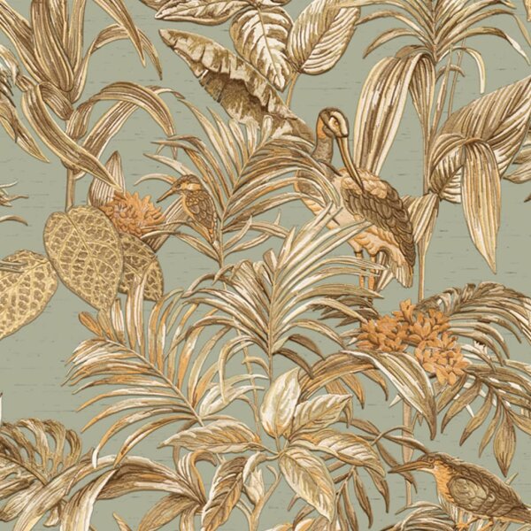 DUTCH WALLCOVERINGS Tapete Bird-of-Paradise Blaugr&uuml;n