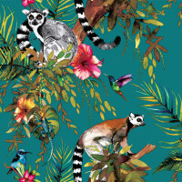 DUTCH WALLCOVERINGS Tapete Lemur-Motiv Gr&uuml;n 12402