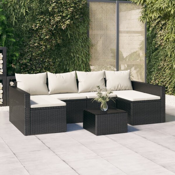 vidaXL 2-tlg. Garten-Lounge-Set mit Kissen Schwarz Poly Rattan