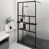 vidaXL Duschwand mit Ablage f&uuml;r Walk-In-Dusche Schwarz 115x195 cm ESG