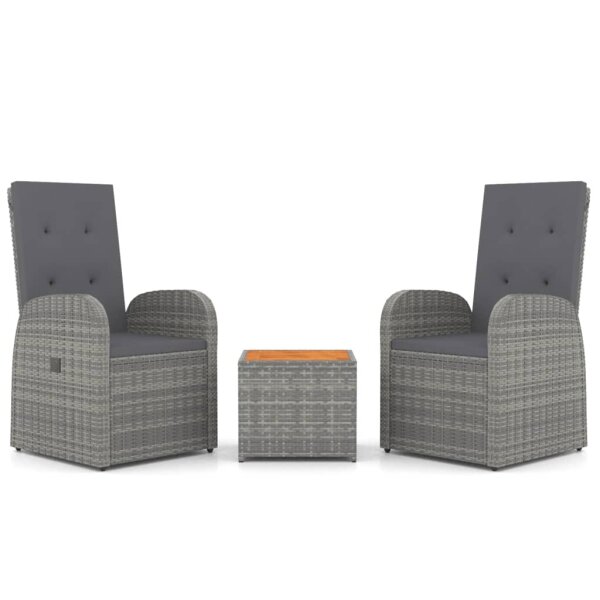 vidaXL 3-tlg. Garten-Lounge-Set Grau Poly Rattan &amp; Massivholz Akazie