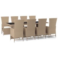 vidaXL 9-tlg. Garten-Essgruppe mit Kissen Beige Poly Rattan