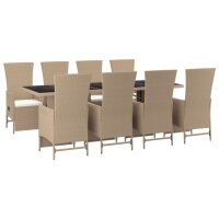 vidaXL 9-tlg. Garten-Essgruppe mit Kissen Beige Poly Rattan