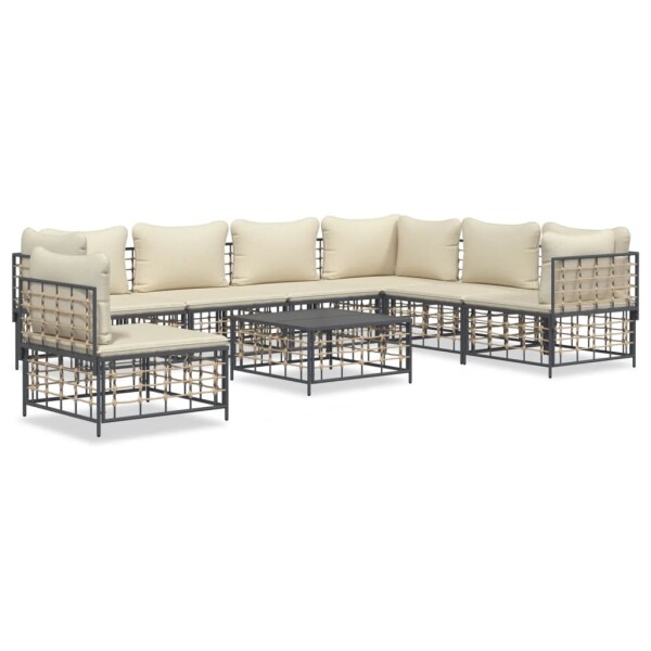 vidaXL 8-tlg. Garten-Lounge-Set mit Kissen Anthrazit Poly Rattan