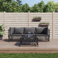 vidaXL 4-tlg. Garten-Lounge-Set mit Kissen Anthrazit Stahl