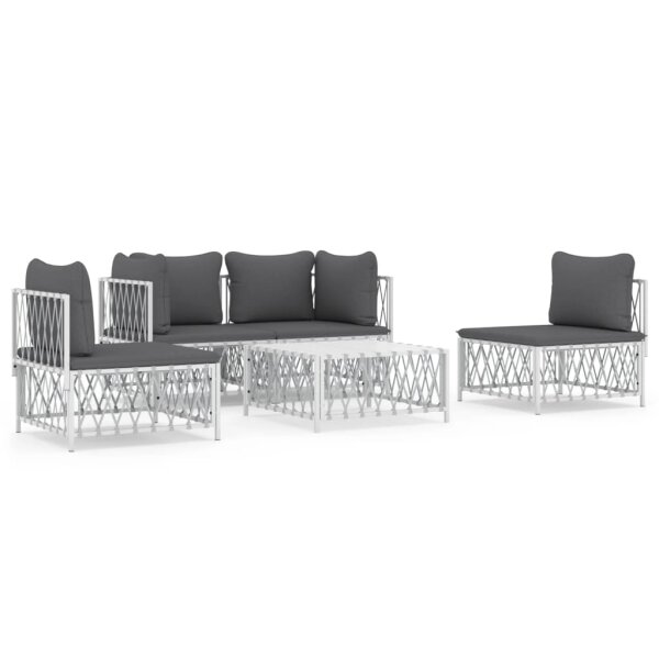 vidaXL 5-tlg. Garten-Lounge-Set mit Kissen Wei&szlig; Stahl