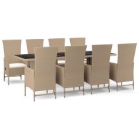 vidaXL 9-tlg. Garten-Essgruppe mit Kissen Beige Poly Rattan