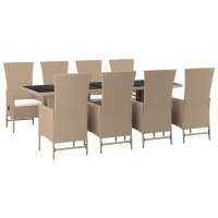 vidaXL 9-tlg. Garten-Essgruppe mit Kissen Beige Poly Rattan