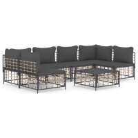 vidaXL 7-tlg. Garten-Lounge-Set mit Kissen Anthrazit Poly Rattan