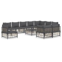 vidaXL 11-tlg. Garten-Lounge-Set mit Kissen Anthrazit Poly Rattan