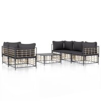 vidaXL 6-tlg. Garten-Lounge-Set mit Kissen Anthrazit Poly Rattan