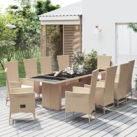 vidaXL 11-tlg. Garten-Essgruppe mit Kissen Beige Poly Rattan