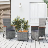 vidaXL 3-tlg. Garten-Lounge-Set Grau Poly Rattan &amp; Massivholz Akazie