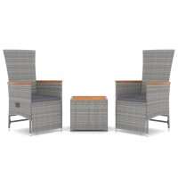 vidaXL 3-tlg. Garten-Lounge-Set Grau Poly Rattan &amp; Massivholz Akazie