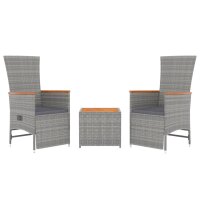 vidaXL 3-tlg. Garten-Lounge-Set Grau Poly Rattan &amp; Massivholz Akazie