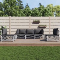 vidaXL 5-tlg. Garten-Lounge-Set mit Kissen Wei&szlig; Stahl