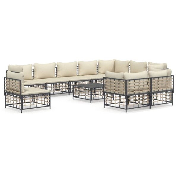 vidaXL 11-tlg. Garten-Lounge-Set mit Kissen Anthrazit Poly Rattan