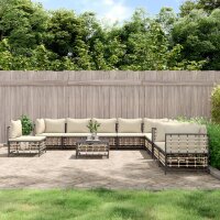 vidaXL 11-tlg. Garten-Lounge-Set mit Kissen Anthrazit Poly Rattan