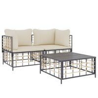 vidaXL 3-tlg. Garten-Lounge-Set mit Kissen Anthrazit Poly Rattan