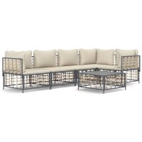 vidaXL 6-tlg. Garten-Lounge-Set mit Kissen Anthrazit Poly Rattan