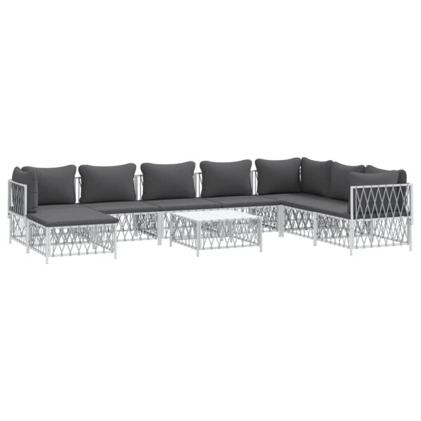 vidaXL 9-tlg. Garten-Lounge-Set mit Kissen Wei&szlig; Stahl