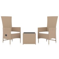 vidaXL 3-tlg. Garten-Lounge-Set Beige Poly Rattan &amp; Stahl