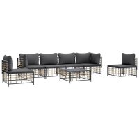 vidaXL 7-tlg. Garten-Lounge-Set mit Kissen Anthrazit Poly Rattan