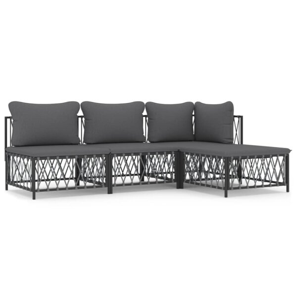 vidaXL 4-tlg. Garten-Lounge-Set mit Kissen Anthrazit Stahl