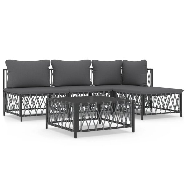 vidaXL 5-tlg. Garten-Lounge-Set mit Kissen Anthrazit Stahl