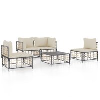 vidaXL 5-tlg. Garten-Lounge-Set mit Kissen Anthrazit Poly Rattan