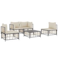 vidaXL 5-tlg. Garten-Lounge-Set mit Kissen Anthrazit Poly Rattan