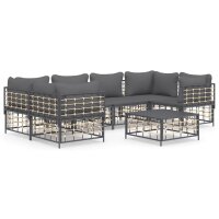 vidaXL 7-tlg. Garten-Lounge-Set mit Kissen Anthrazit Poly Rattan