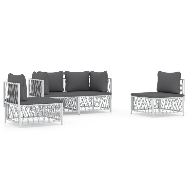 vidaXL 4-tlg. Garten-Lounge-Set mit Kissen Wei&szlig; Stahl